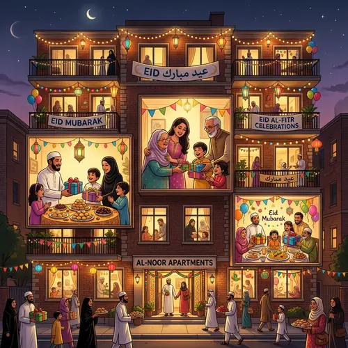 Eid al-Fitr Celebration in Happy Families Apartment Building