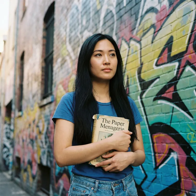 Stylish Young Woman with Book in Urban Setting Stylish Young Woman with Book in Urban Setting