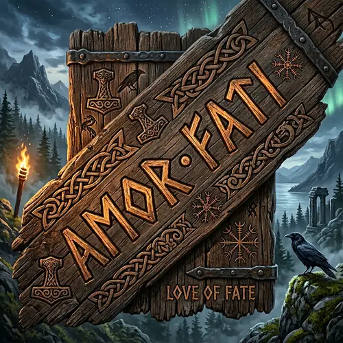 Runic Font Example: 'Amor Fati' Diagonal Design