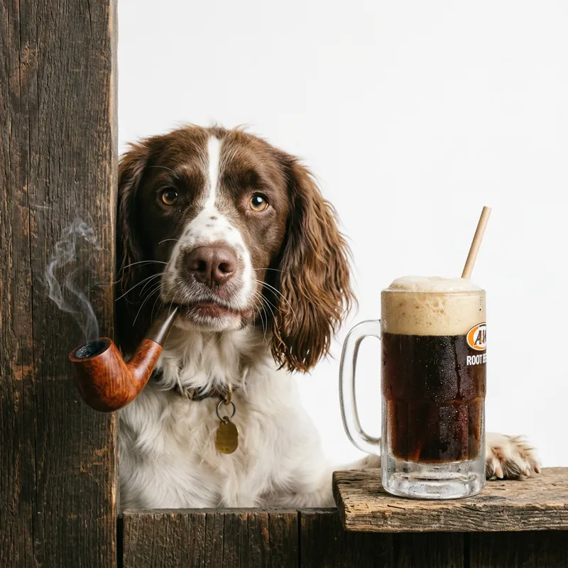 Dog Smoking Pipe and Drinking Root Beer Dog Smoking Pipe and Drinking Root Beer