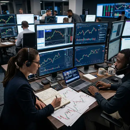 Forex Trading in a Modern Room - Traders Focused on Currency Rates