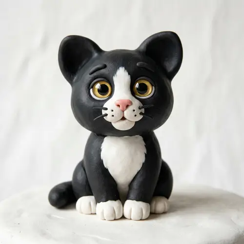 Adorable Claymation Tuxedo Kitten Character