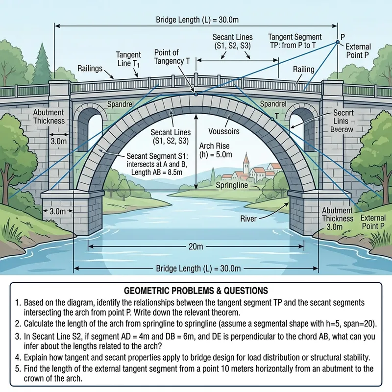 Geometric Arch Bridge Design over 20m River with Measurements