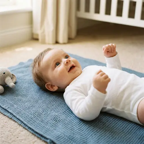 Adorable Skinny Infant on Soft Blue Blanket