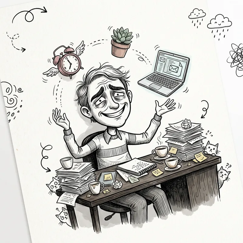 Whimsical Line Art: Juggling Life's Struggles