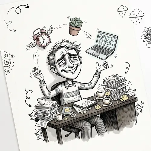 Whimsical Line Art: Juggling Life's Struggles