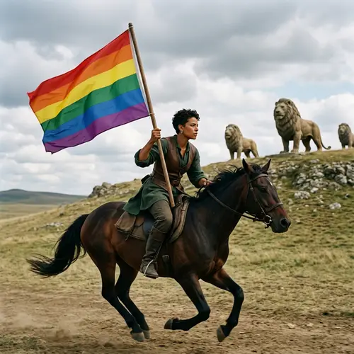 LGBTQ+ Warrior Riding Horse with Rainbow Flag - Fight for Love