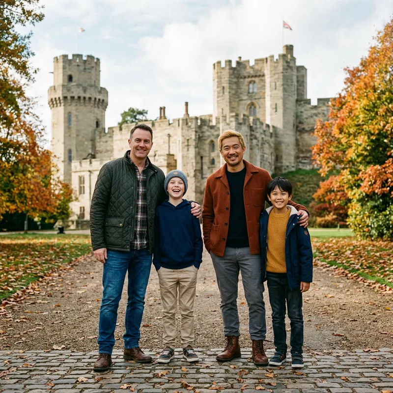 Modern Family Outing in Autumn | Castle Backdrop Modern Family Outing in Autumn | Castle Backdrop