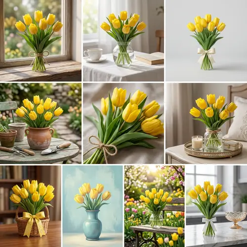 3D Yellow Tulip Bouquet Images