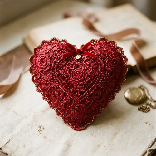 Vibrant Red Lace Heart Artwork - Romantic Elegance