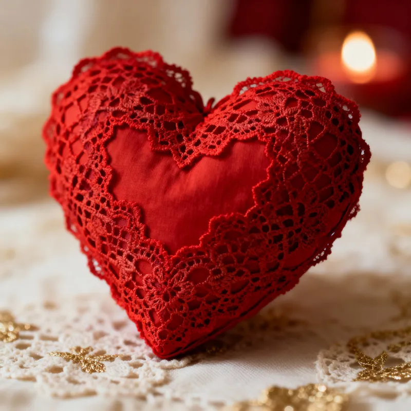 Vibrant Red Lace Heart Artwork - Romantic Elegance