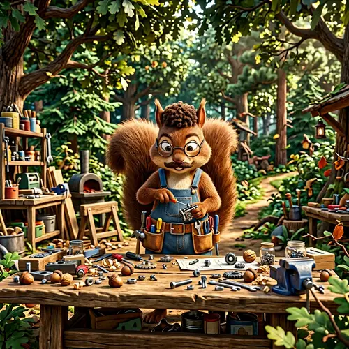 3D Toon Shading Image of Brown Squirrel in Forest Workshop