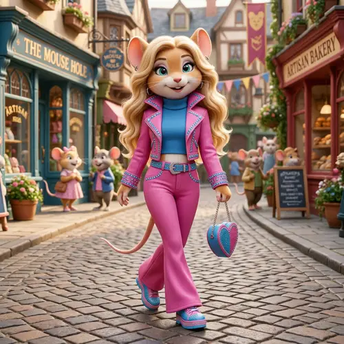 Blonde Anthropomorphic Female Mouse with Chic Ensemble