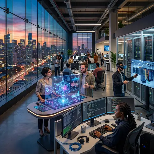 Futuristic IT Office - High-Tech Team Collaboration