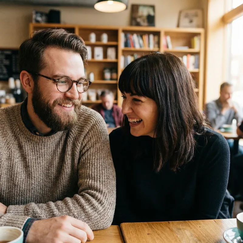 Bearded Man with Glasses & Woman with Bangs