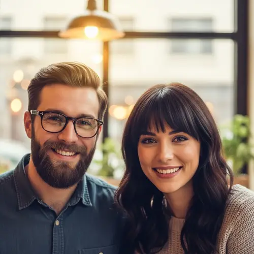 Bearded Man with Glasses & Woman with Bangs
