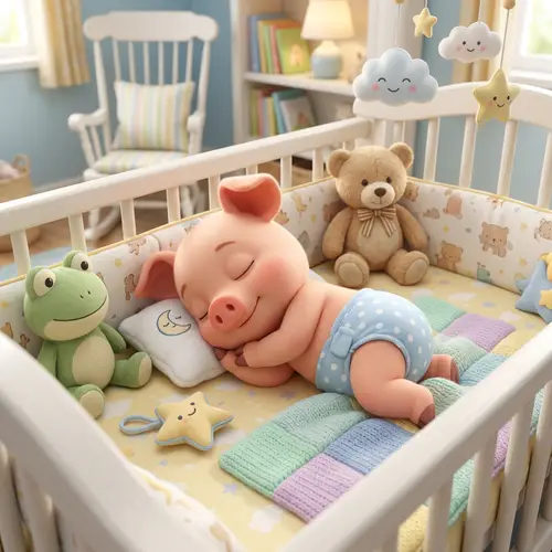 Cute Baby Piglet Cartoon - Adorable & Colorful Baby Crib Scene