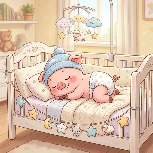 Sleeping Baby Pig Cartoon in Diaper | Gentle Nursery Scene