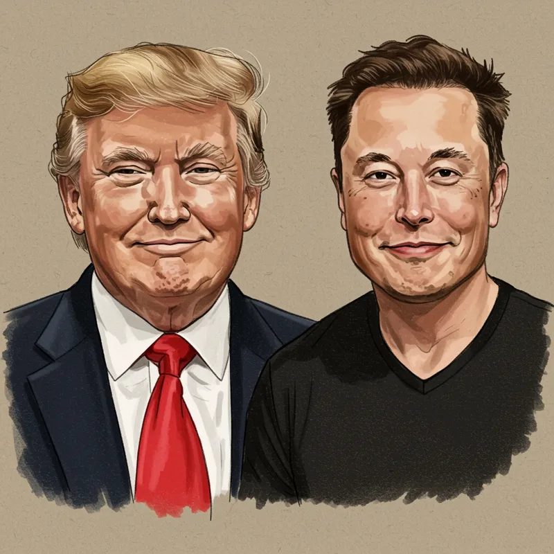 Illustration of Trump and Musk