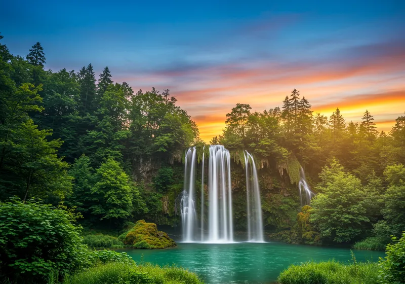 Stunning Blue Sky Waterfall at Sunset