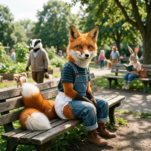 Anthropomorphic Fox in a Diaper - Whimsical Art