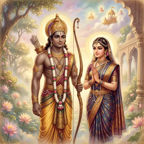 God Rama and Seetha - Mythological Hindu Figures Depiction