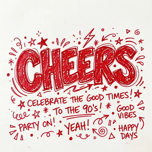 90s Style Handwritten Cheers Art