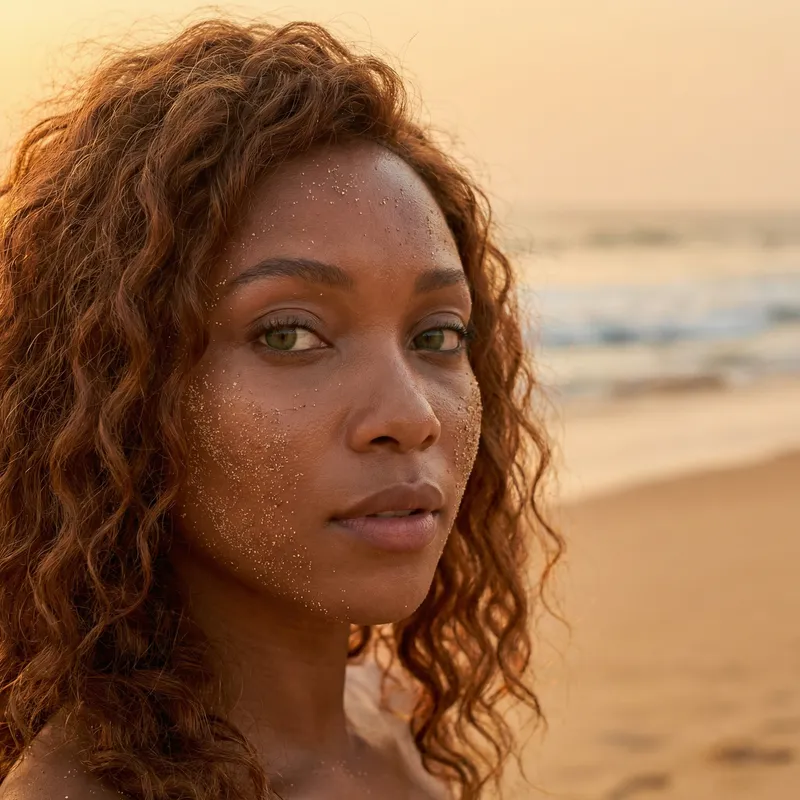 Serene Beach Portrait with Sunlit Beauty