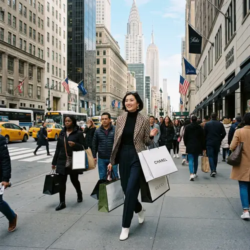 Fashion Model Strutting in New York Street | Designer Shopping Bags