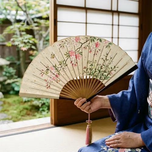 Japanese Fan with Flower Designs
