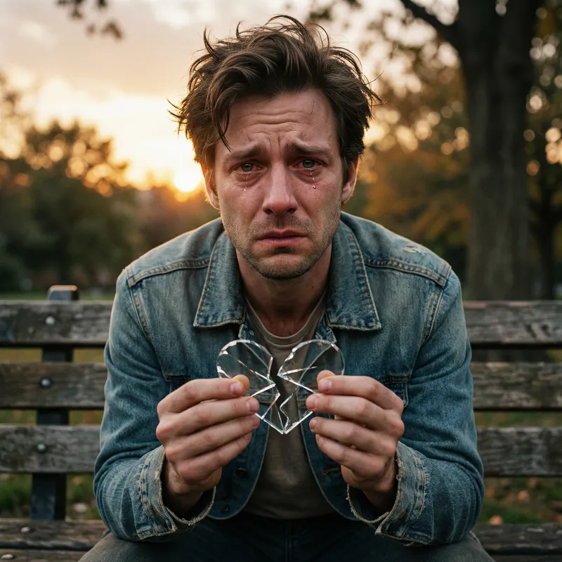 Regretful Brown-Haired Man Clutching Shattered Heart | Emotional Scene