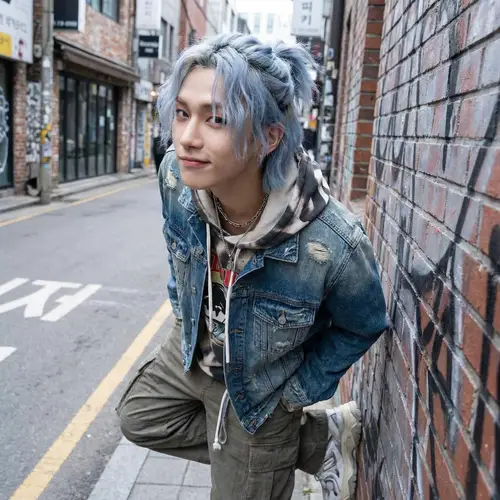 Stylish Korean Idol with Pastel Blue Hair