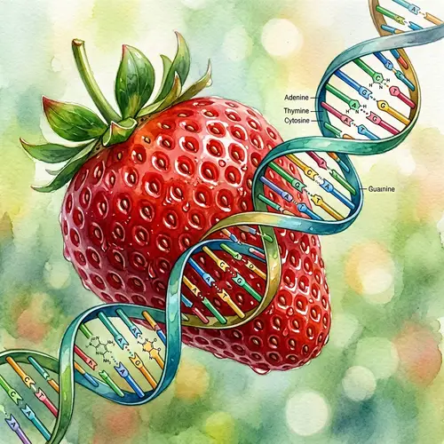 Vibrant Strawberry Painting with DNA Illustration | Artwork