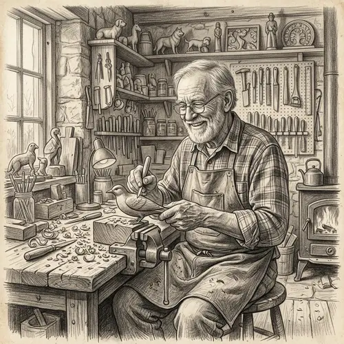 Elderly Craftsman in Warm Workshop | Art of Woodcarving
