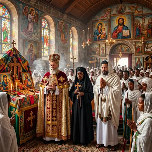Ethiopian Orthodox Church Gathering with Diverse Churchgoers