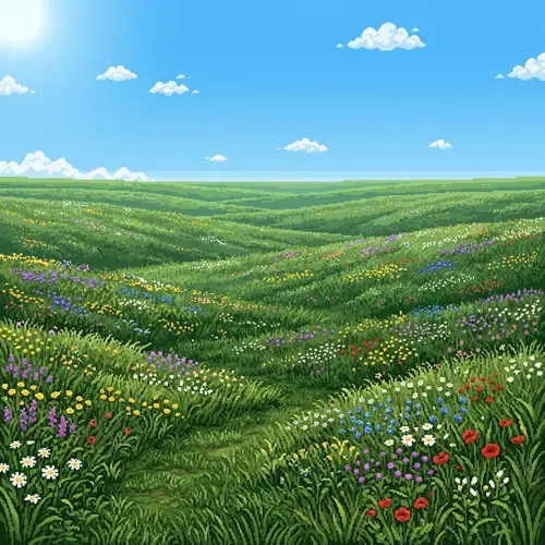 Pixel Art Grassland & Blue Sky - 4K Resolution