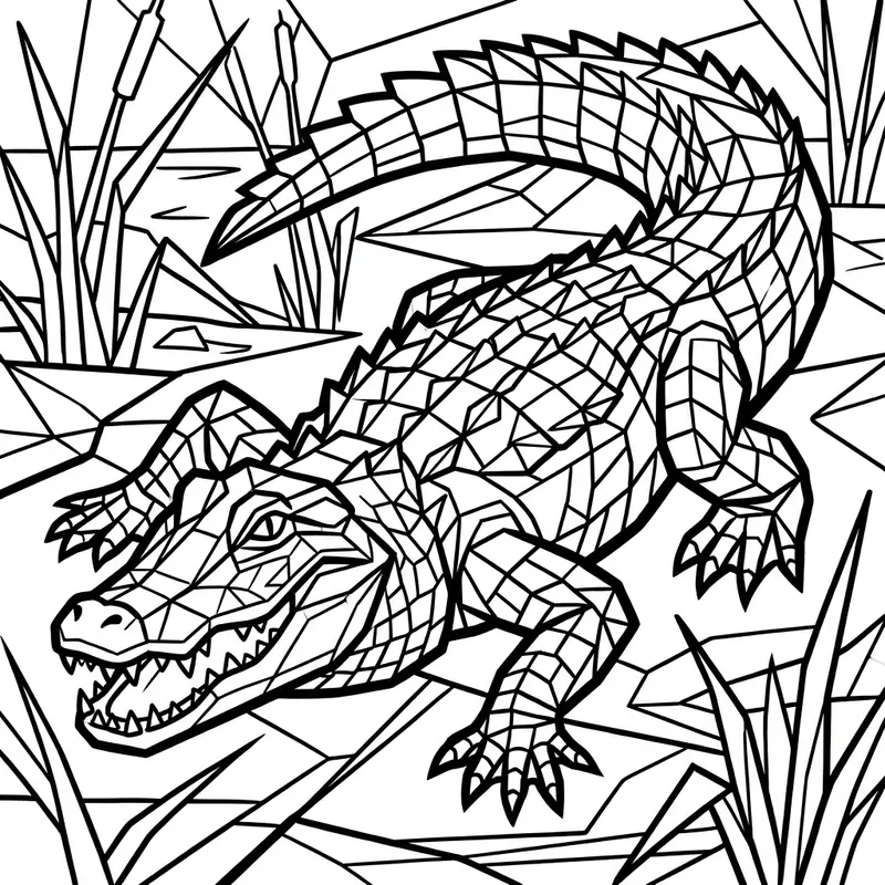 Cubist Black Alligator Coloring Page