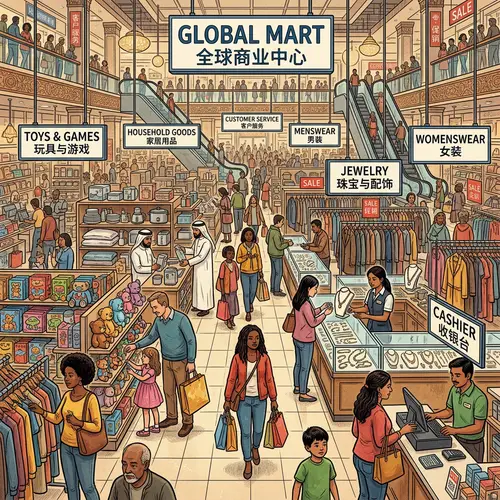 Multicultural Department Store Selling Clothing, Toys, and Jewelry