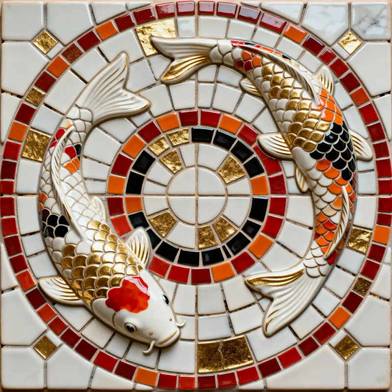 Stunning Koi Carp Ceramic Tile - Mosaic Design