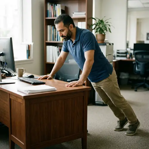 Middle-Eastern Man Desk Push-Ups: Form, Sets, and Reps