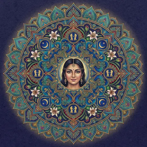 Gemini Zodiac Mandala Art with Woman's Face