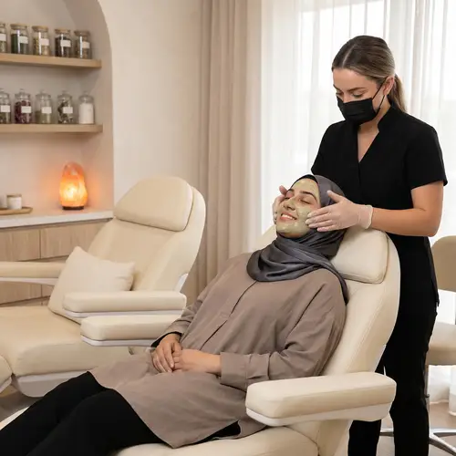 Luxurious Facial Treatment in High-End Salon for Muslim Women