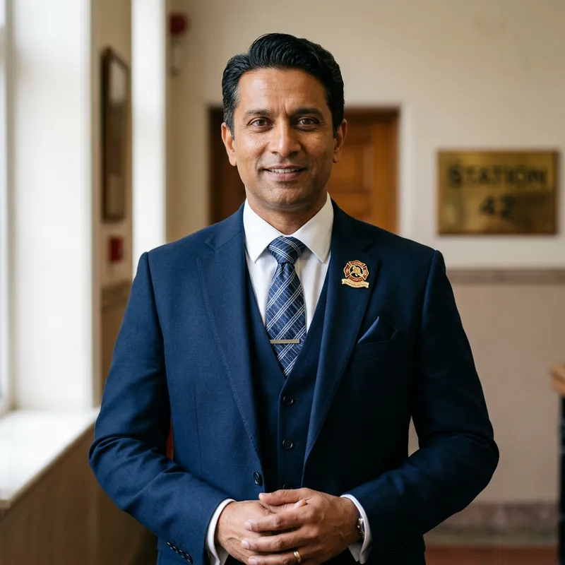Professional Firefighter in Navy Suit Portrait