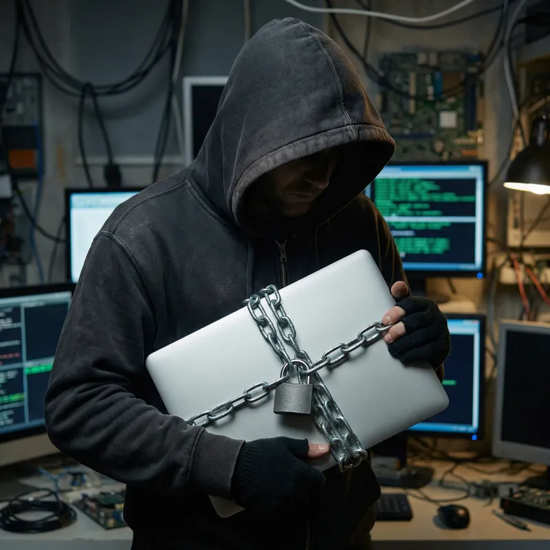 Hacker with Locked Laptop Image