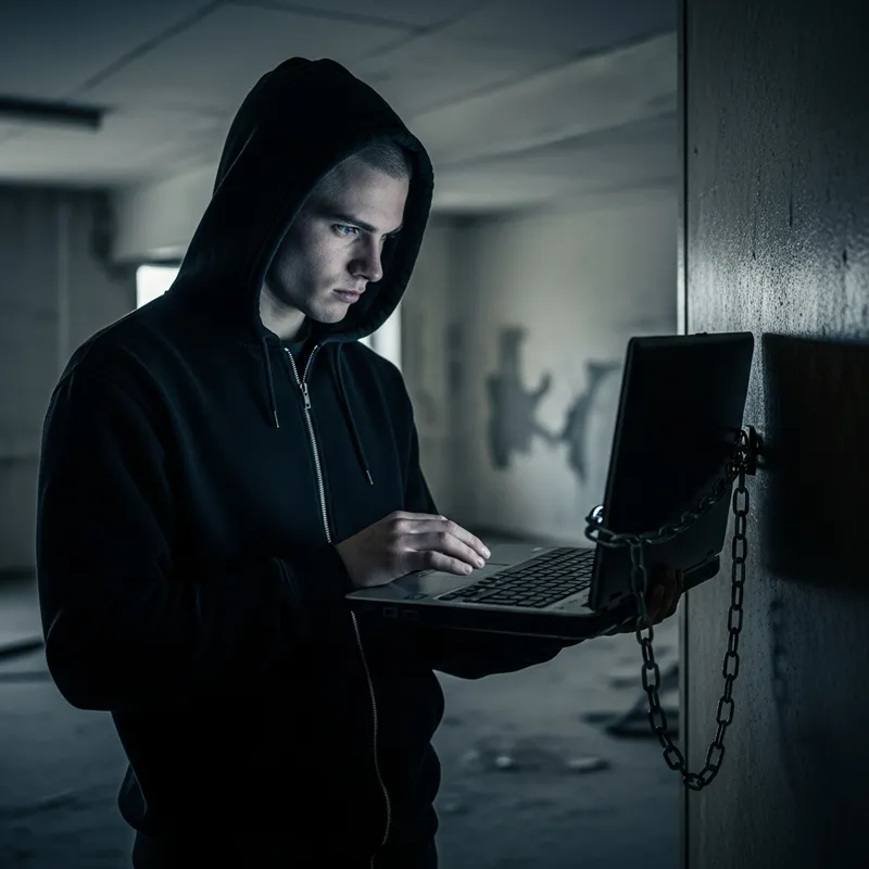 Hacker with Locked Laptop Image