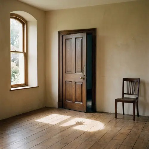 Mysterious Wooden Door in Serene Empty Room