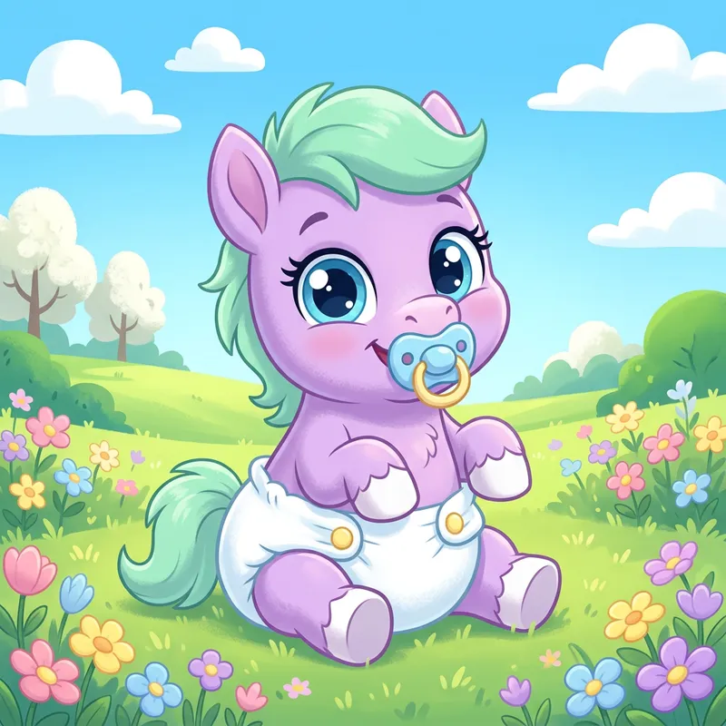 Cute Baby Pony with Diaper and Pacifier | Sweet Infant Pony