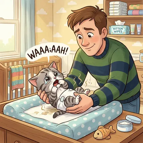 Cute Newborn Kitten in Diapers - Animated Scene