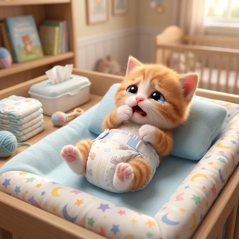 Newborn Kitten Diaper Change - Cute Cartoon Characters Newborn Kitten Diaper Change - Cute Cartoon Characters