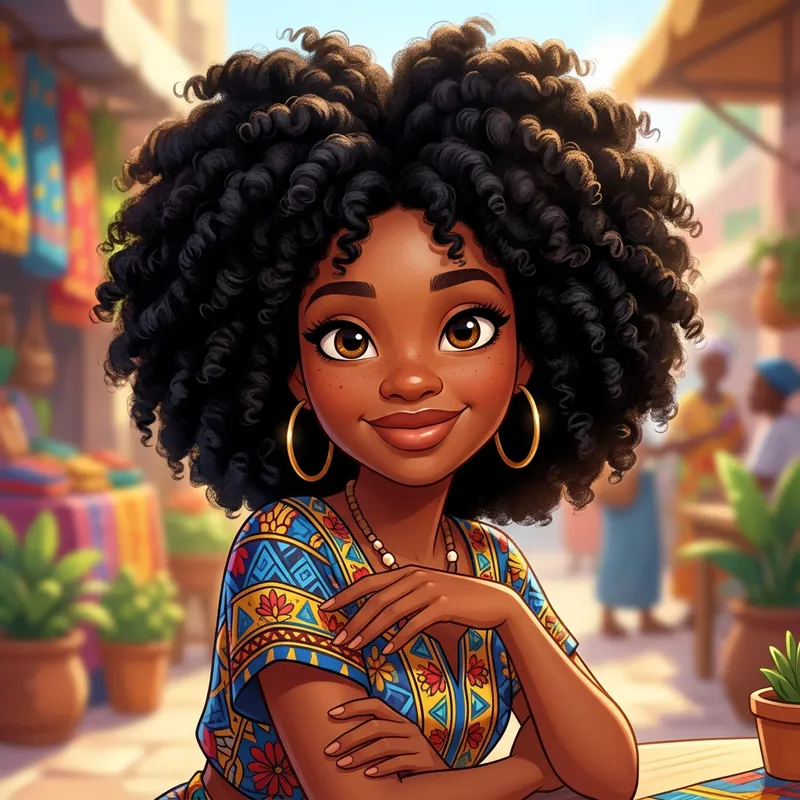 Beautiful Cartoon Illustration of African Lady